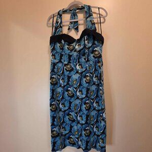 Tatyana Halter Floral Blue Poppy Island Pencil Dress XL